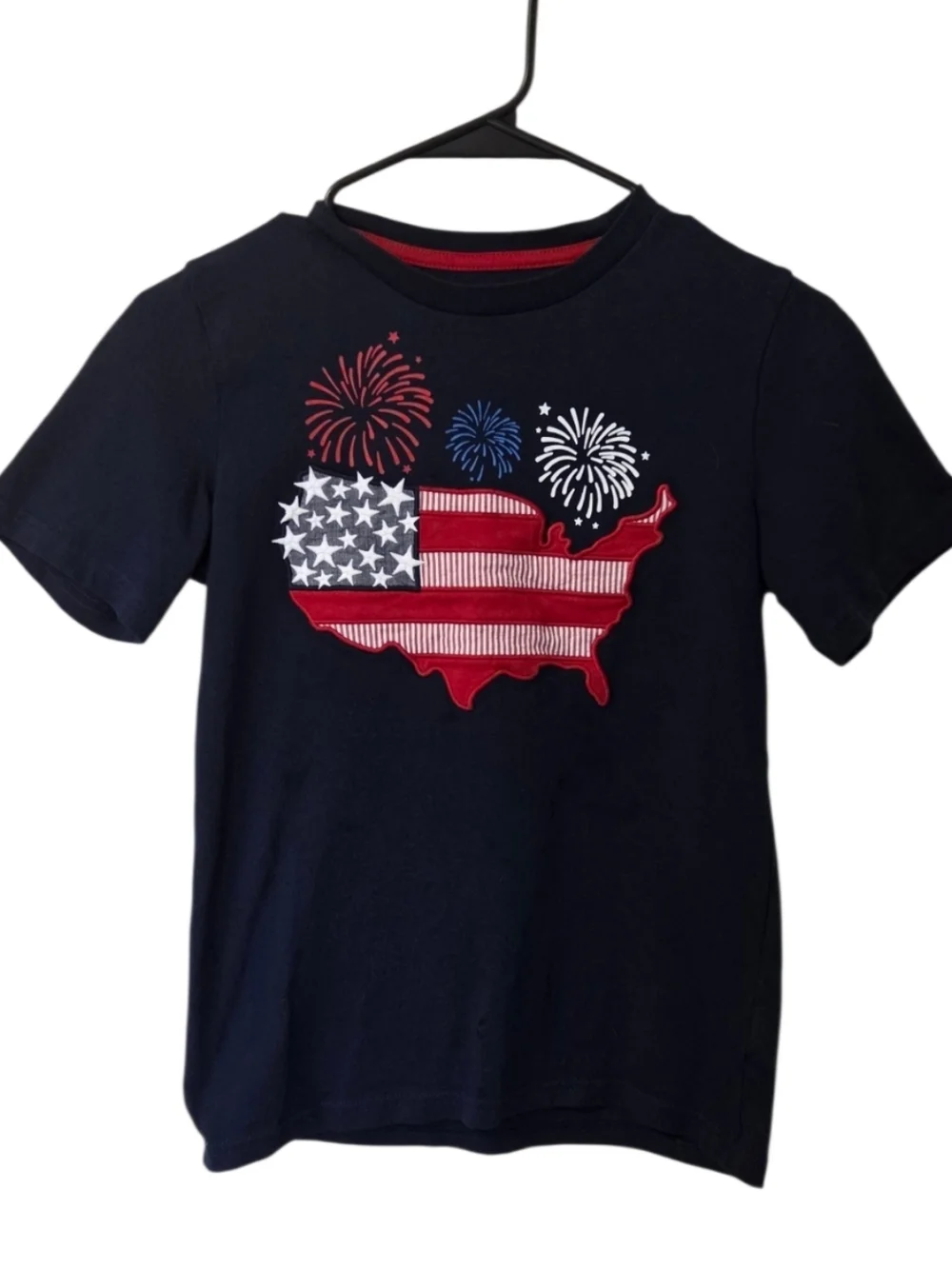 Gymboree Boys Size 8 Patriotic USA Flag Fireworks T-Shirt Navy Blue